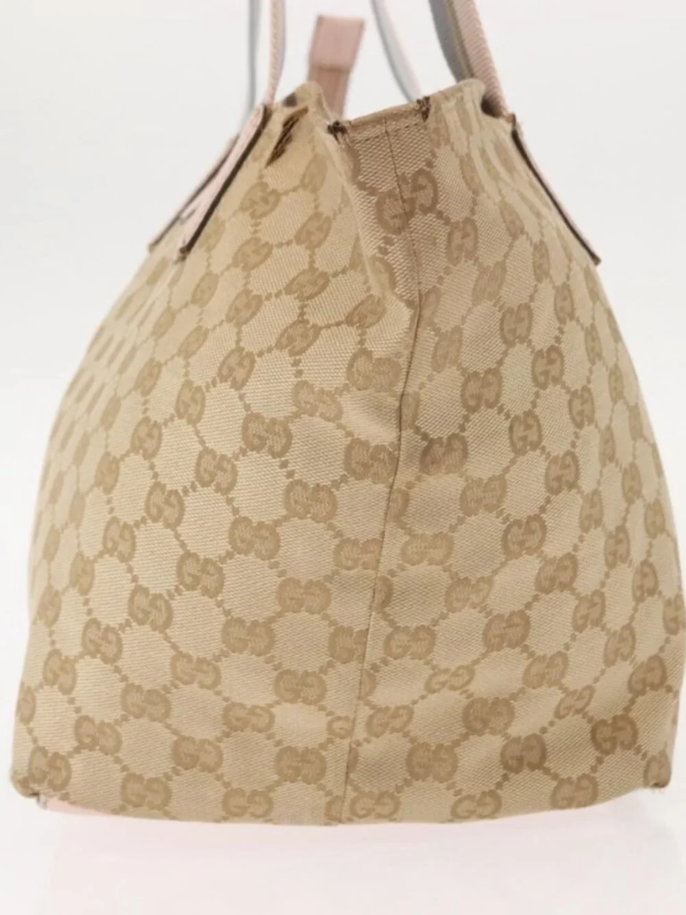 GUCCI GG Canvas Sherry Line Tote Bag Beige Pink 131230 Auth 152017